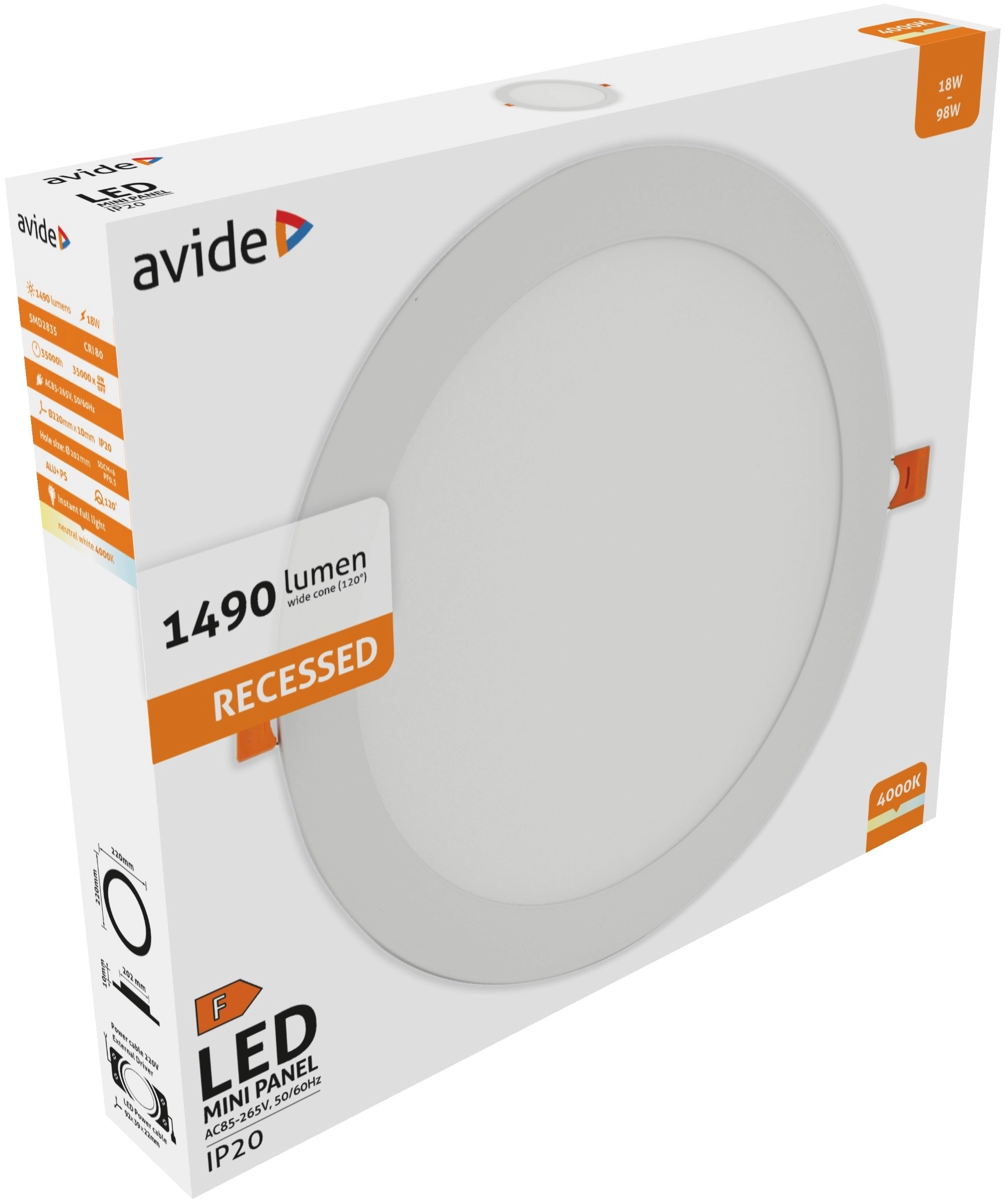 Avide LED Beépíthető Kerek Mennyezeti Lámpa ALU 18W NW 4000K