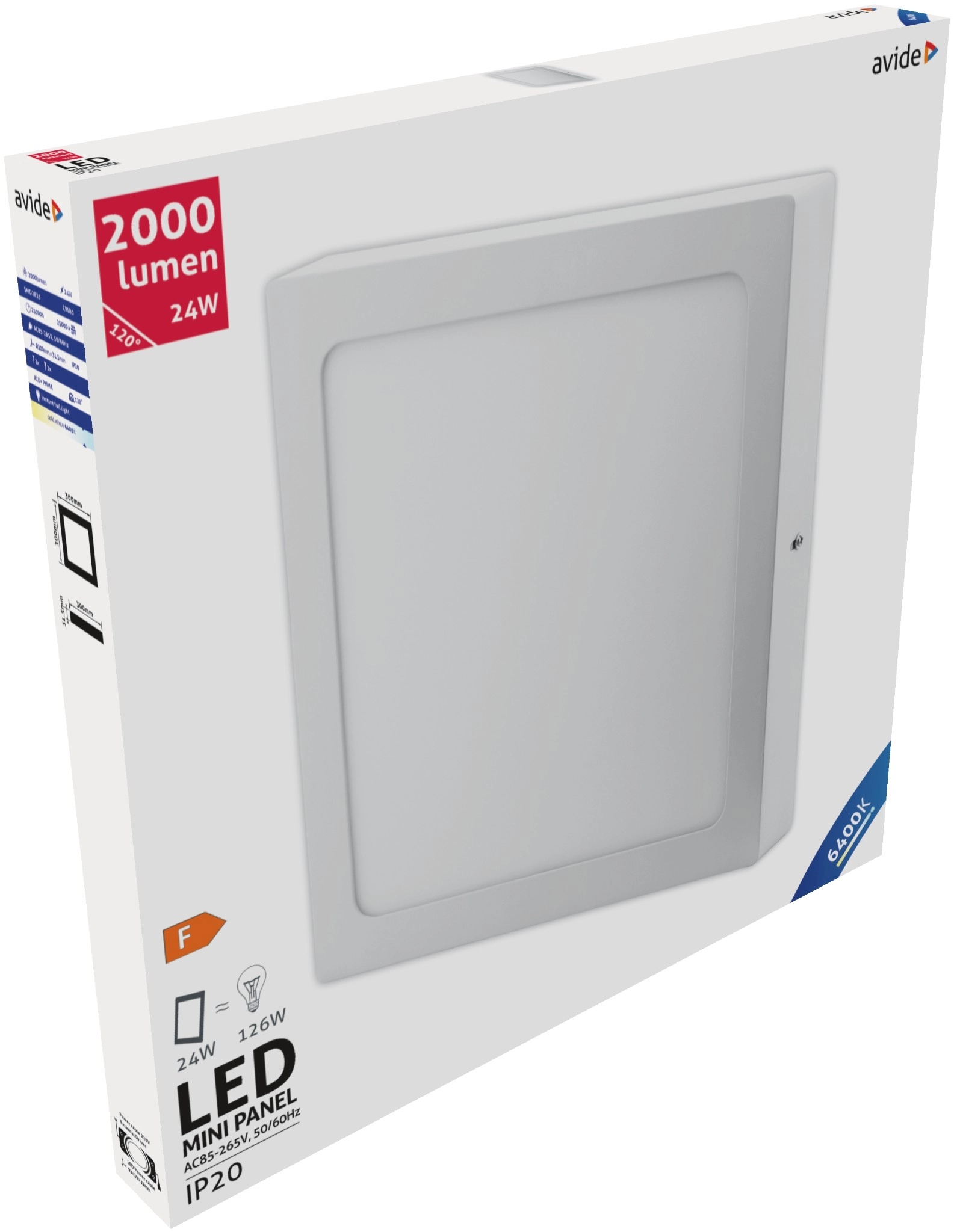 Avide LED Falra Szerelhető Négyzetes Mennyezeti Lámpa ALU 24W CW 6400K