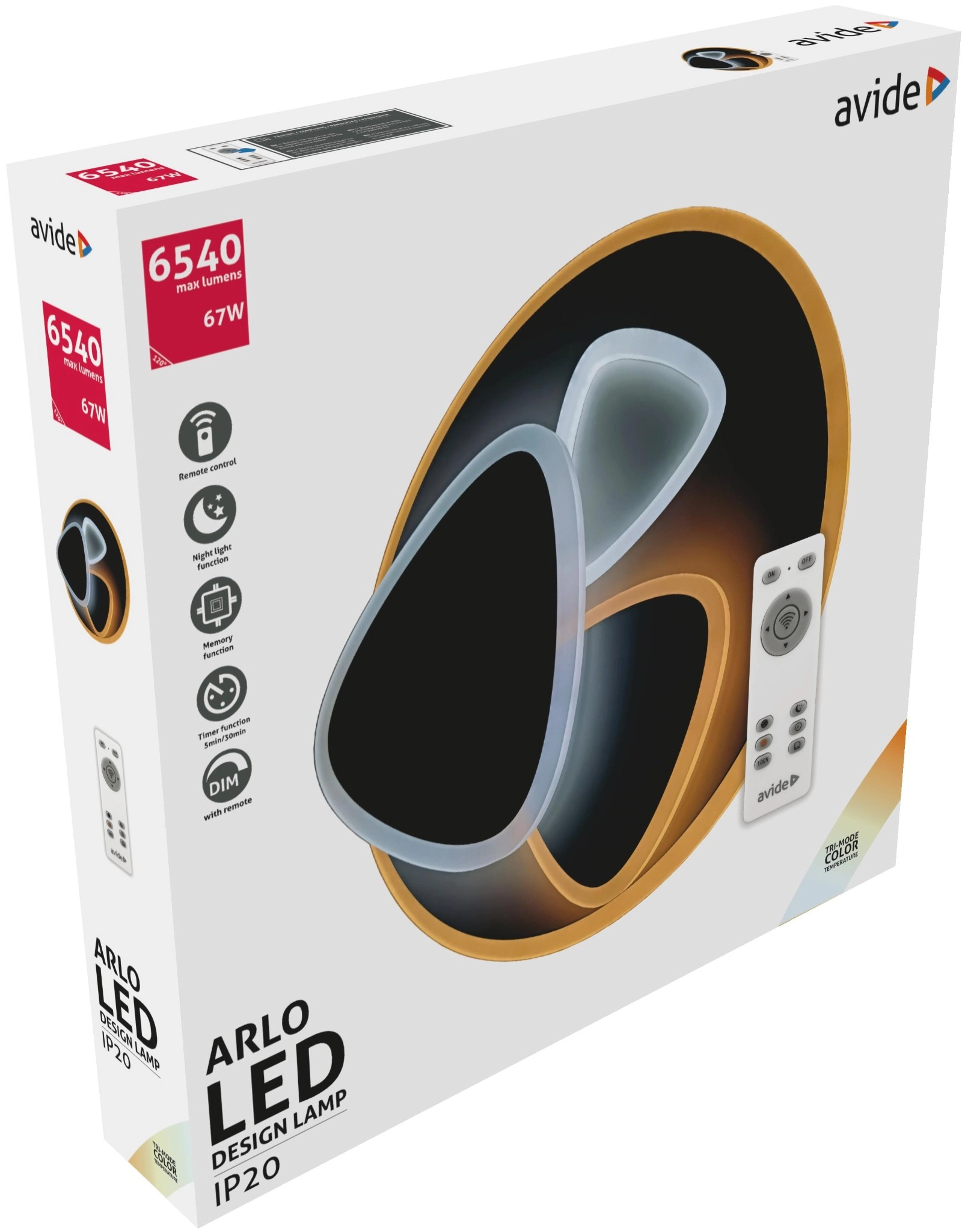 Avide Design Mennyezeti Lámpa Arlo 67W(33.5+33.5) RF Távirányítóval