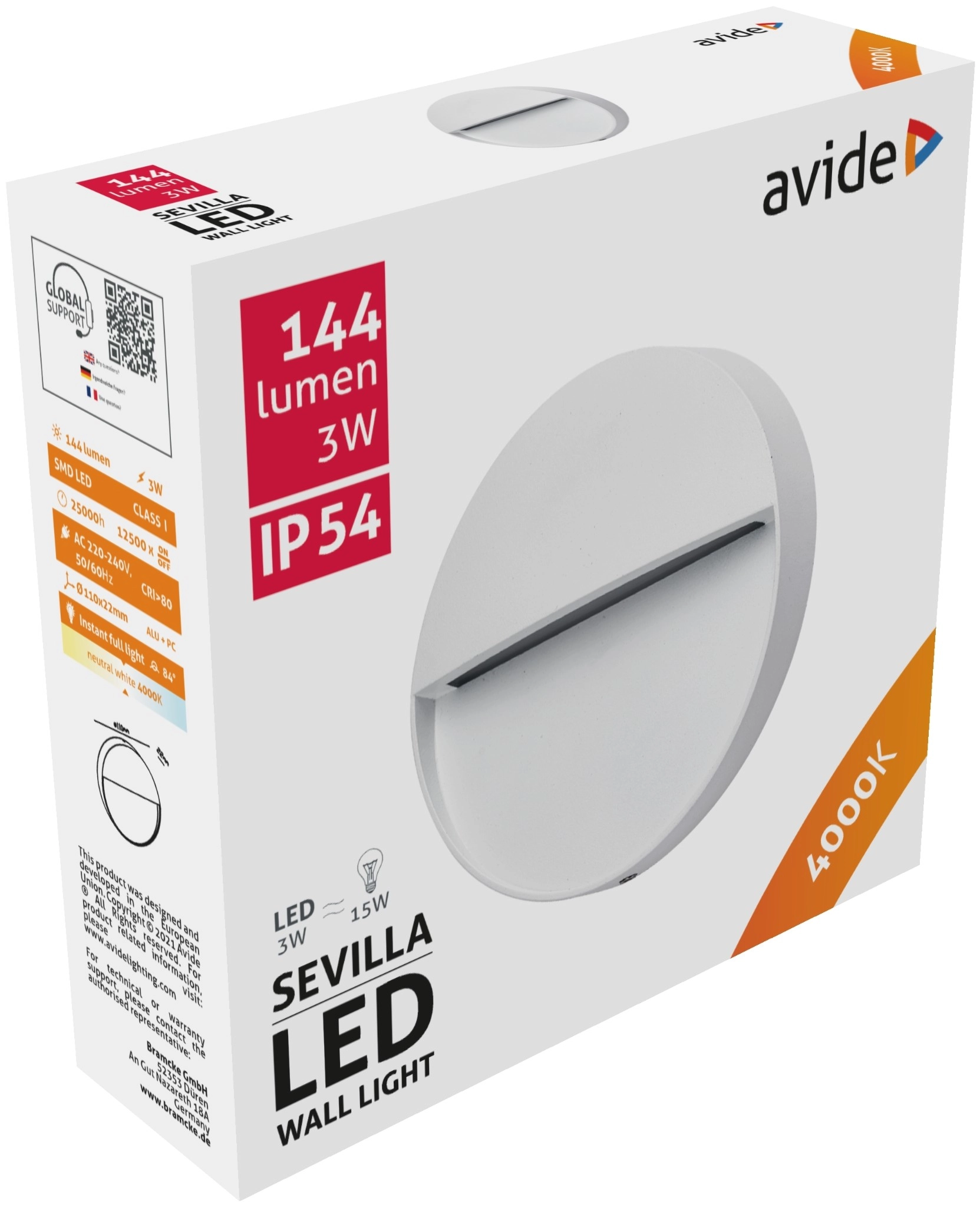 Avide kültéri lépcső lámpa Sevilla LED 3W NW IP54 11cm
