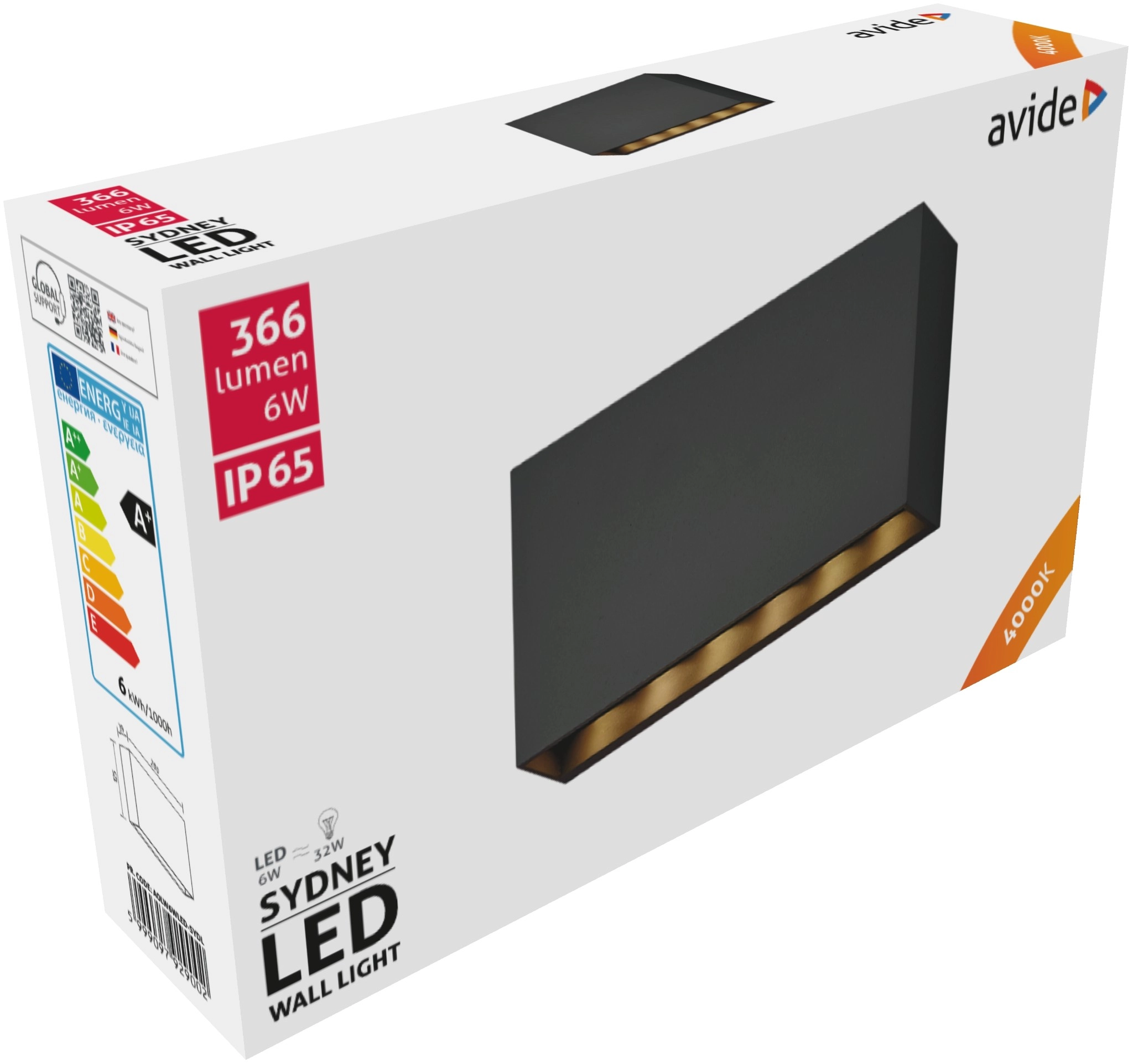 Avide kültéri fali lámpa Sydney LED 6W NW IP65 20cm