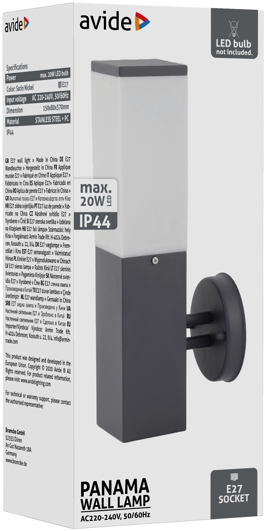 Avide kültéri fali lámpa Panama 1xE27 IP44 Antracit