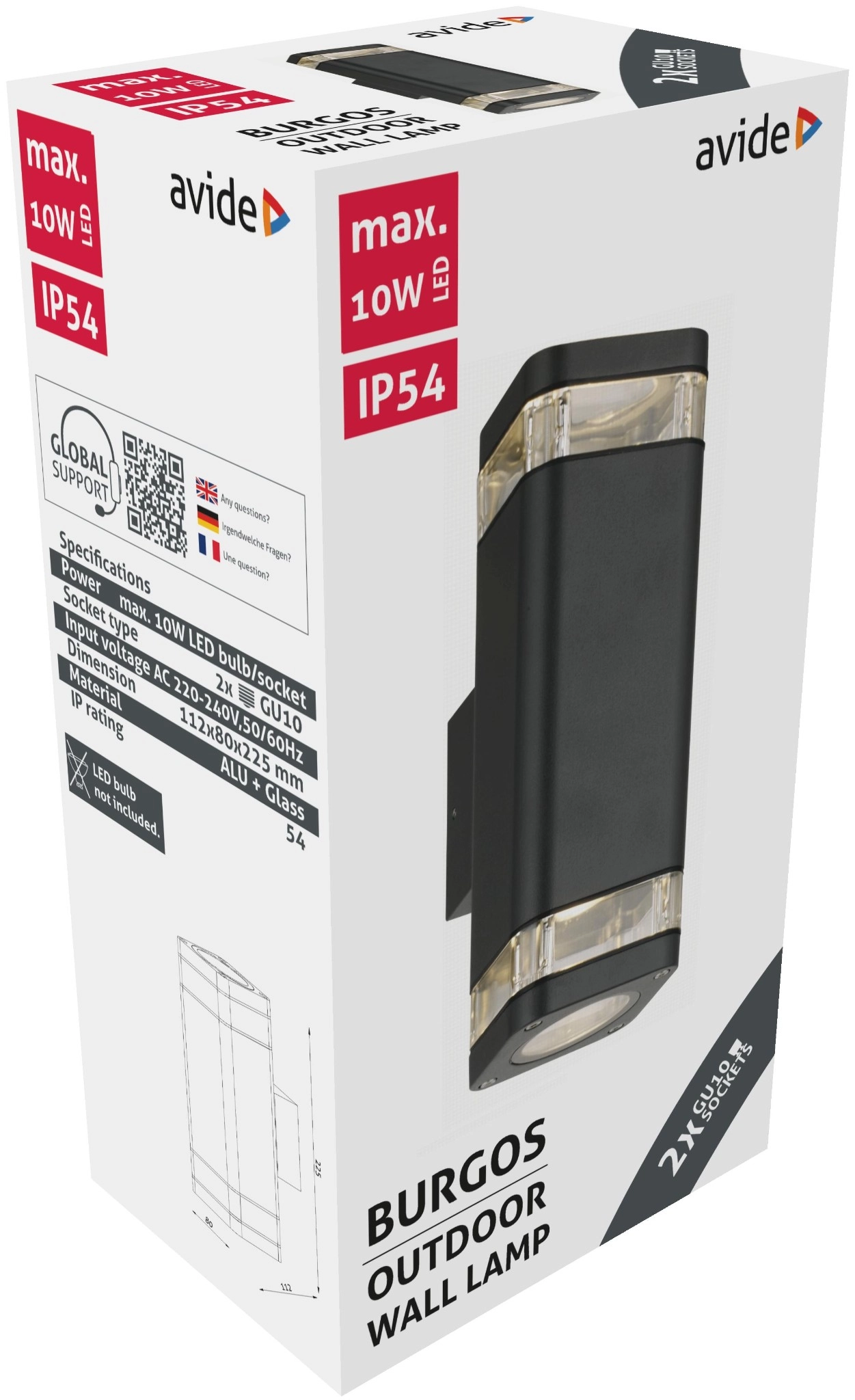 Avide kültéri fali lámpa Burgos 2xGU10 IP54