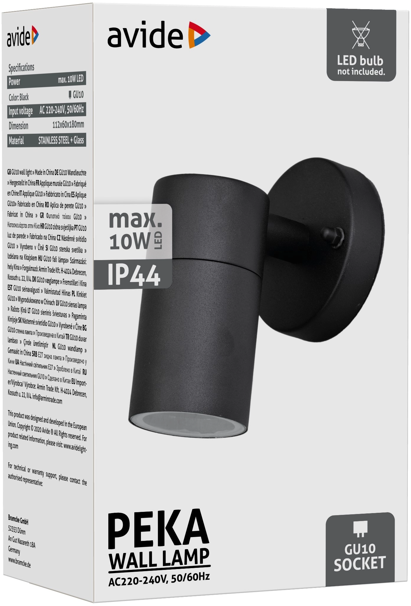 Avide kültéri fali lámpa Peka 1xGU10 IP44 Fekete