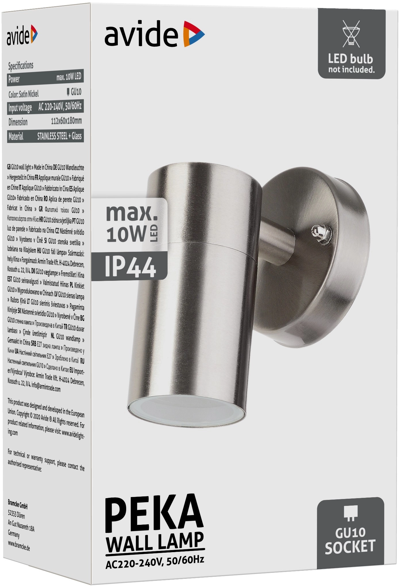 Avide kültéri fali lámpa Peka 1xGU10 IP44 Szatén Nikkel