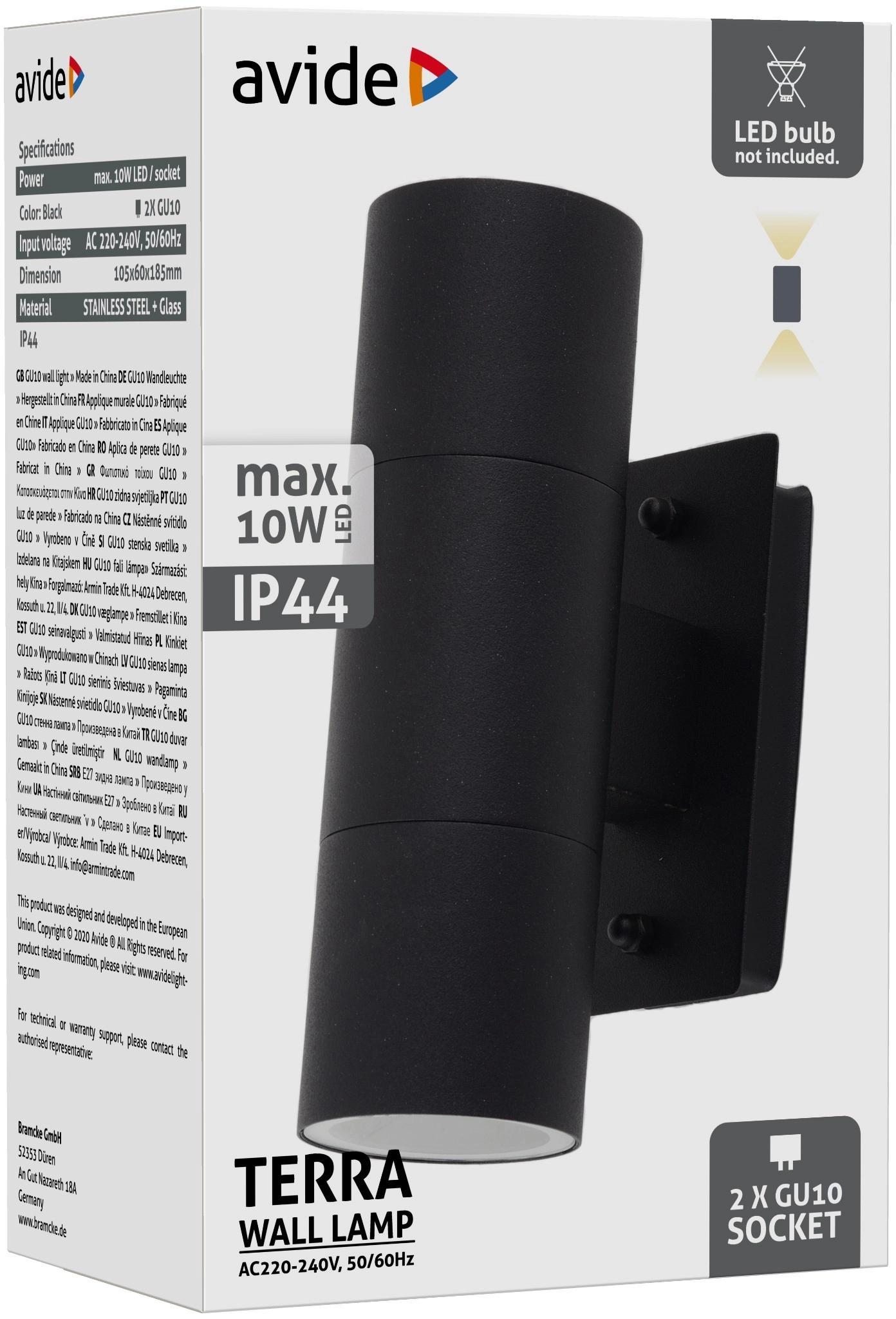 Avide kültéri fali lámpa Terra 2xGU10 IP44 fekete