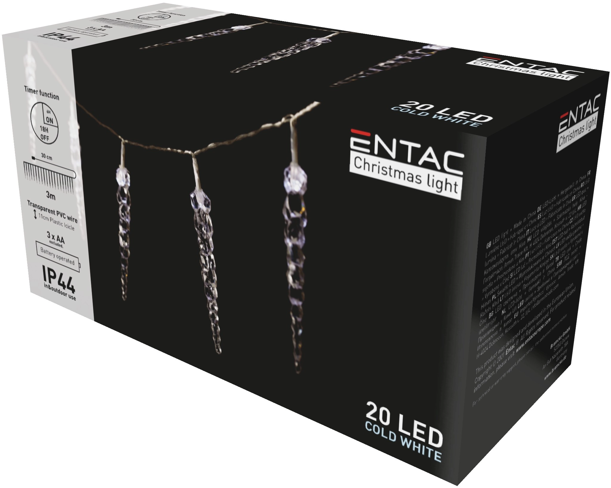 ENTAC KARÁCSONYI BELTÉRI LED MŰANYAG JÉGCSAP 11CM CW 3M ECL-I20CW11