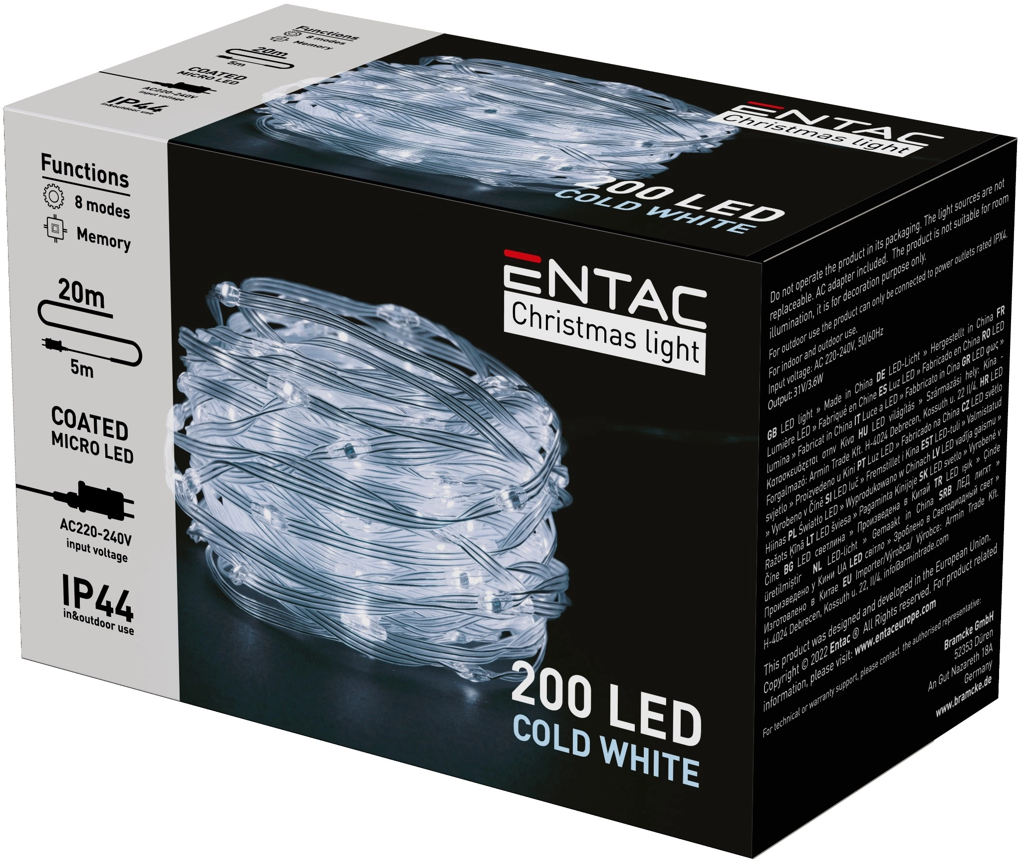 Entac Karácsonyi IP44 200 PVC Bevonatú Micro LED CW 20m ECML-200-CW