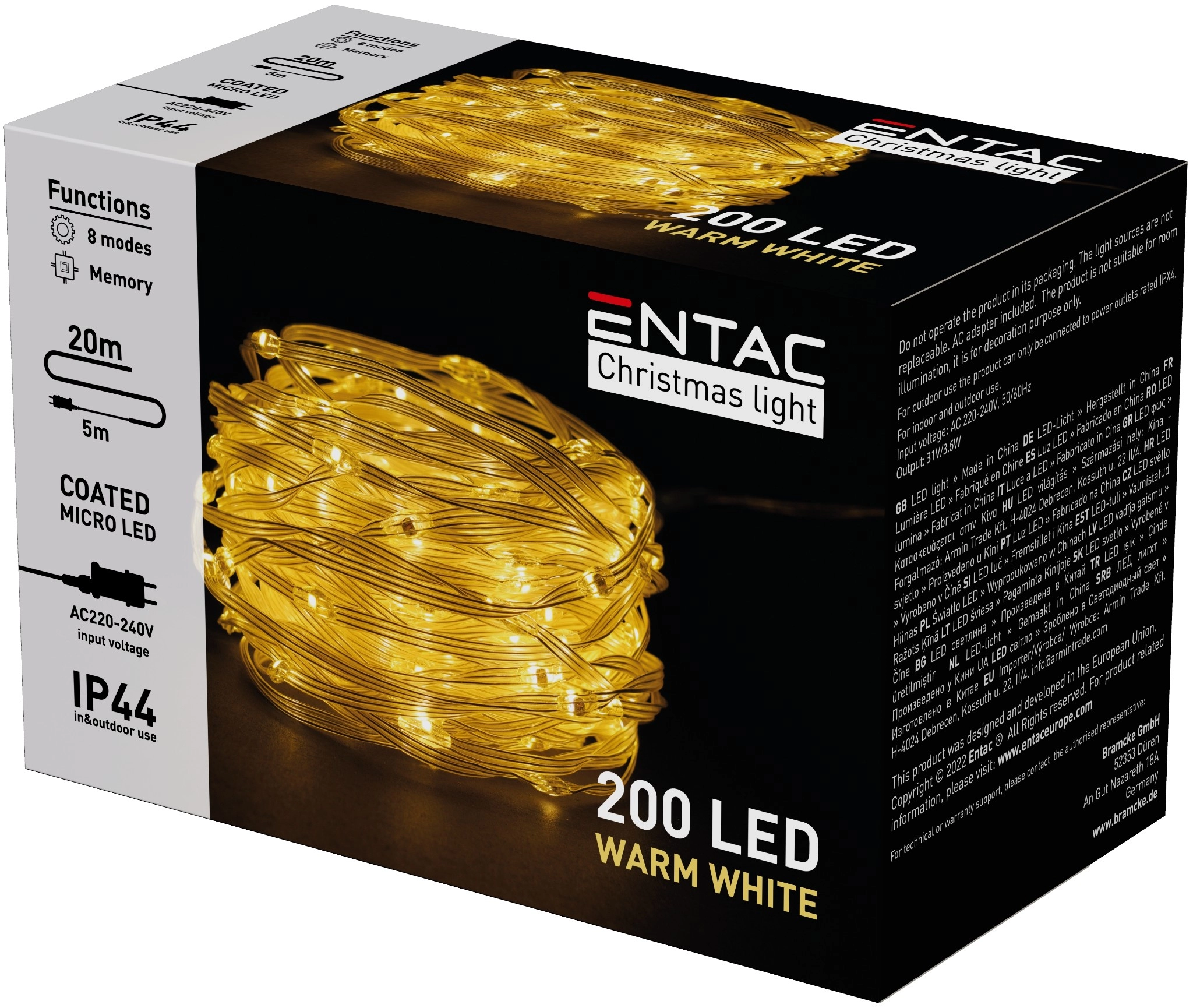 Entac Karácsonyi IP44 200 PVC Bevonatú Micro LED WW 20m ECML-200-WW