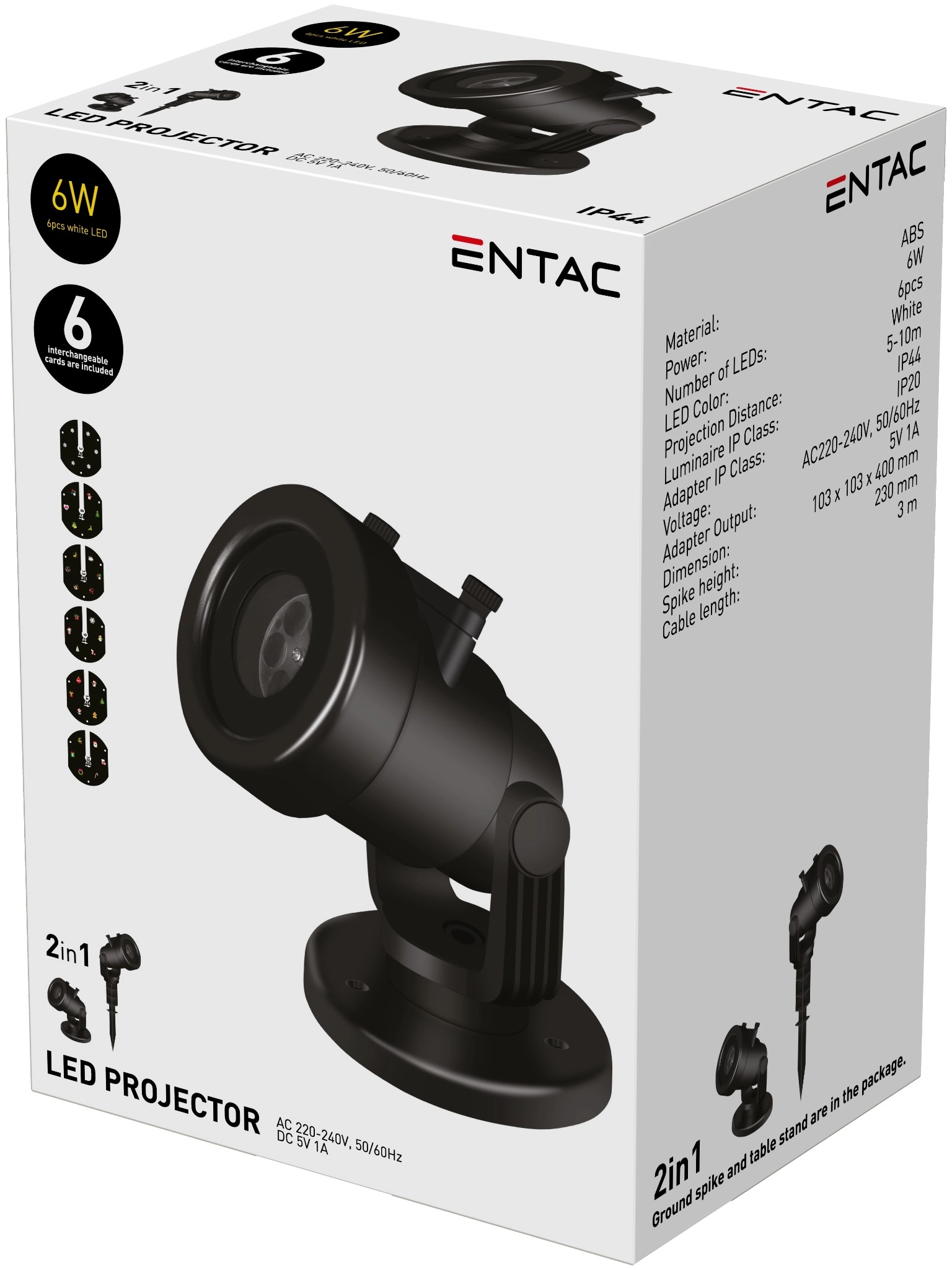 Entac LED Projektor Lámpa 6*1W 6db kártyával 5-10m ELPL-6W-6C