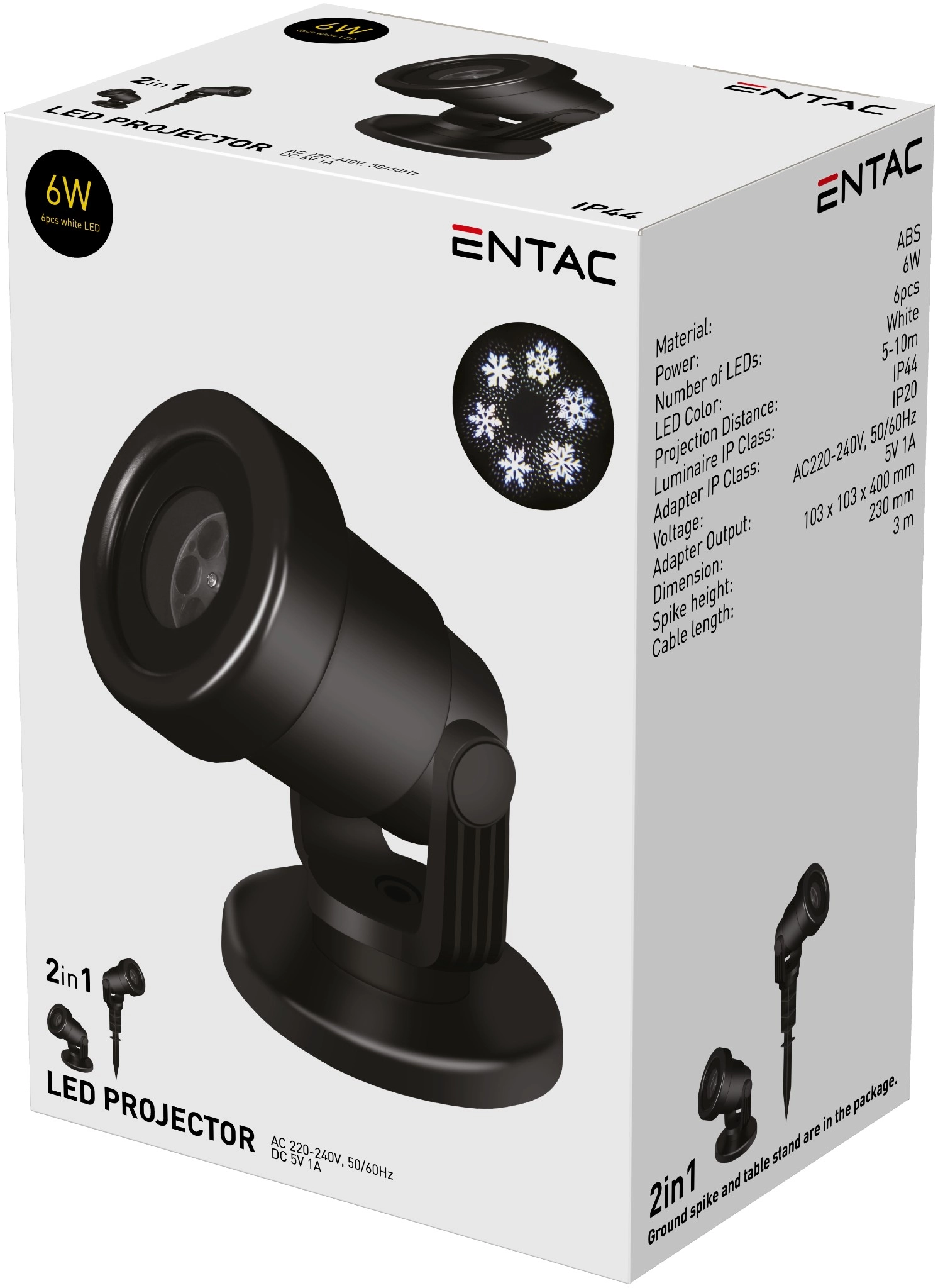 Entac LED Projektor Lámpa 6W fehér 5-10m ELPL-6W