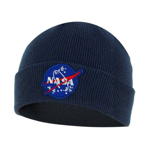 Nasa Insignia hímzett beanie kötött sapka – sötétkék