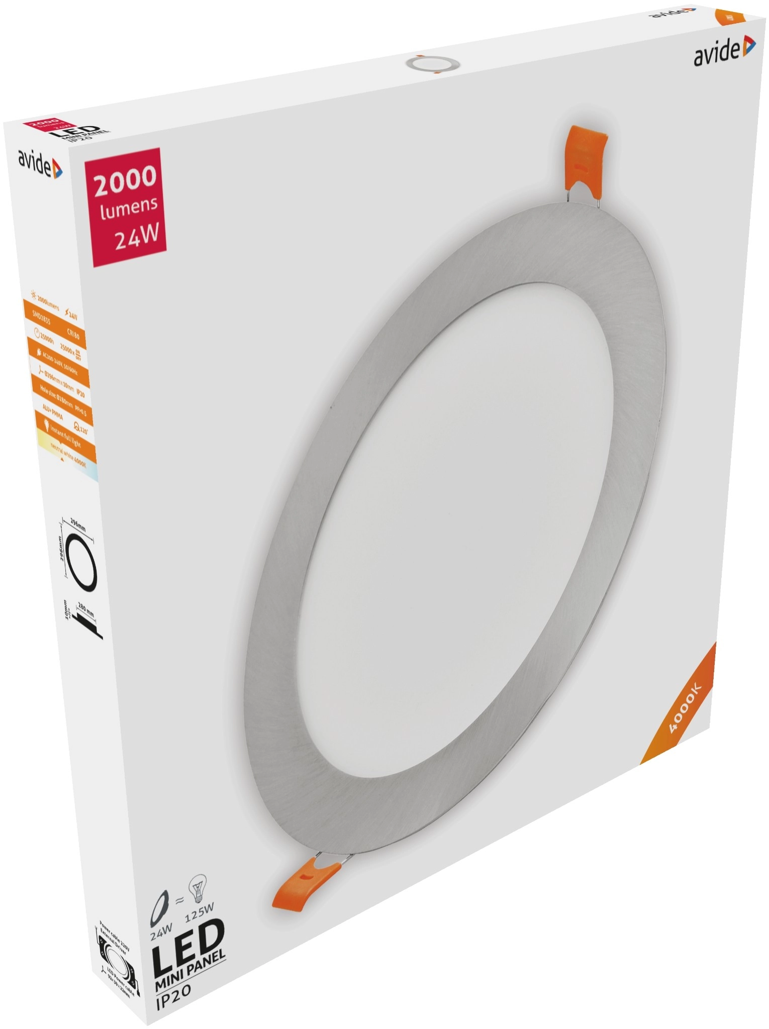 Avide LED Beépíthető Kerek Mennyezeti Lámpa ALU Szatén Nikkel 24W NW 4000K