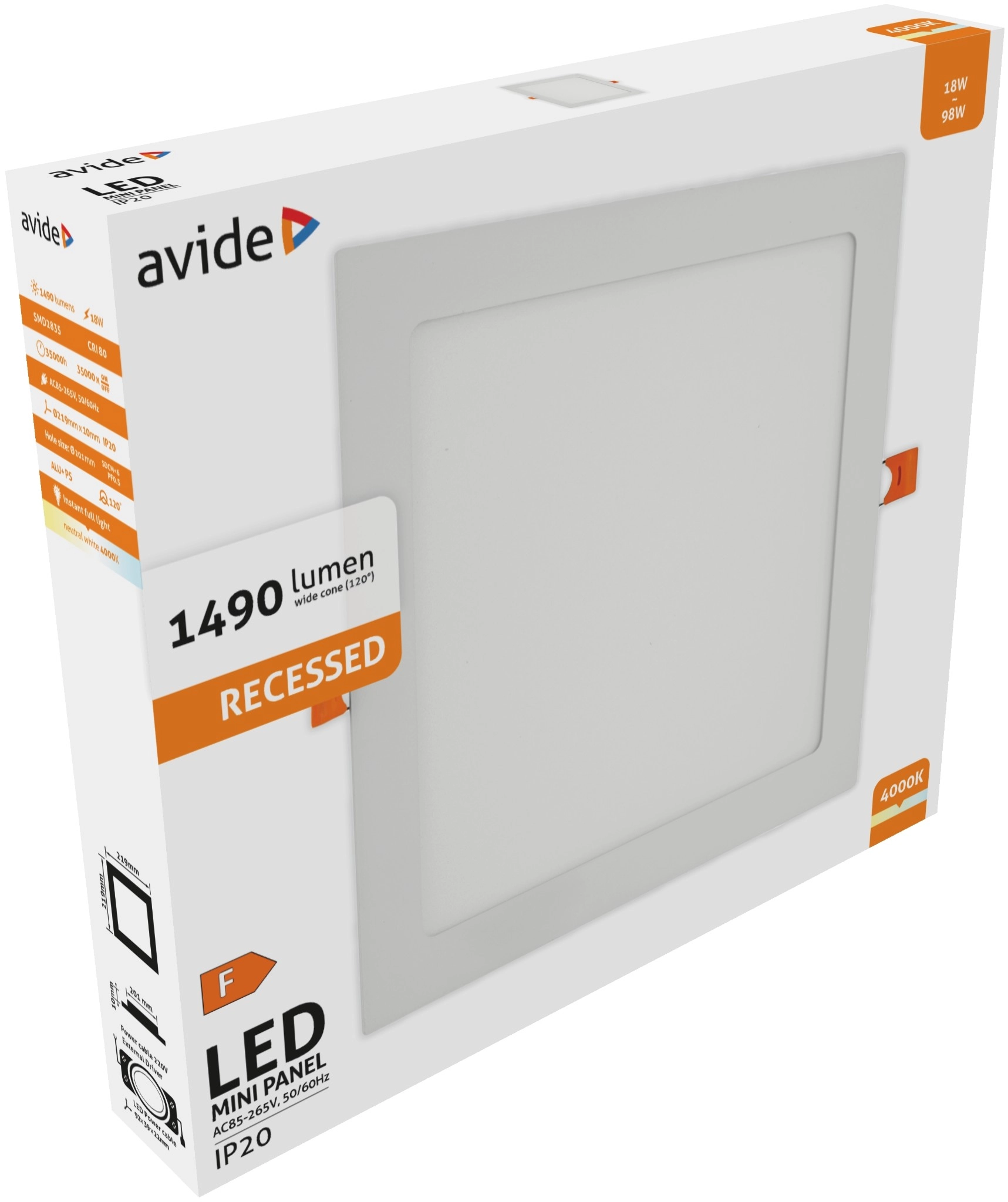 Avide LED Beépíthető Négyzetes Mennyezeti Lámpa ALU 18W NW 4000K