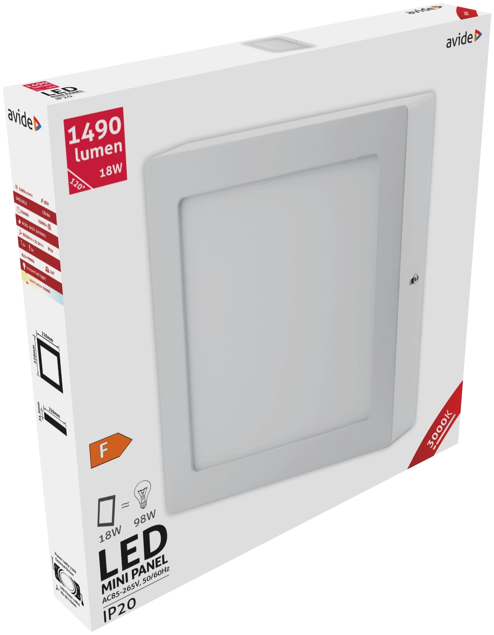 Avide LED Falra Szerelhető Négyzetes Mennyezeti Lámpa ALU 18W WW 3000K