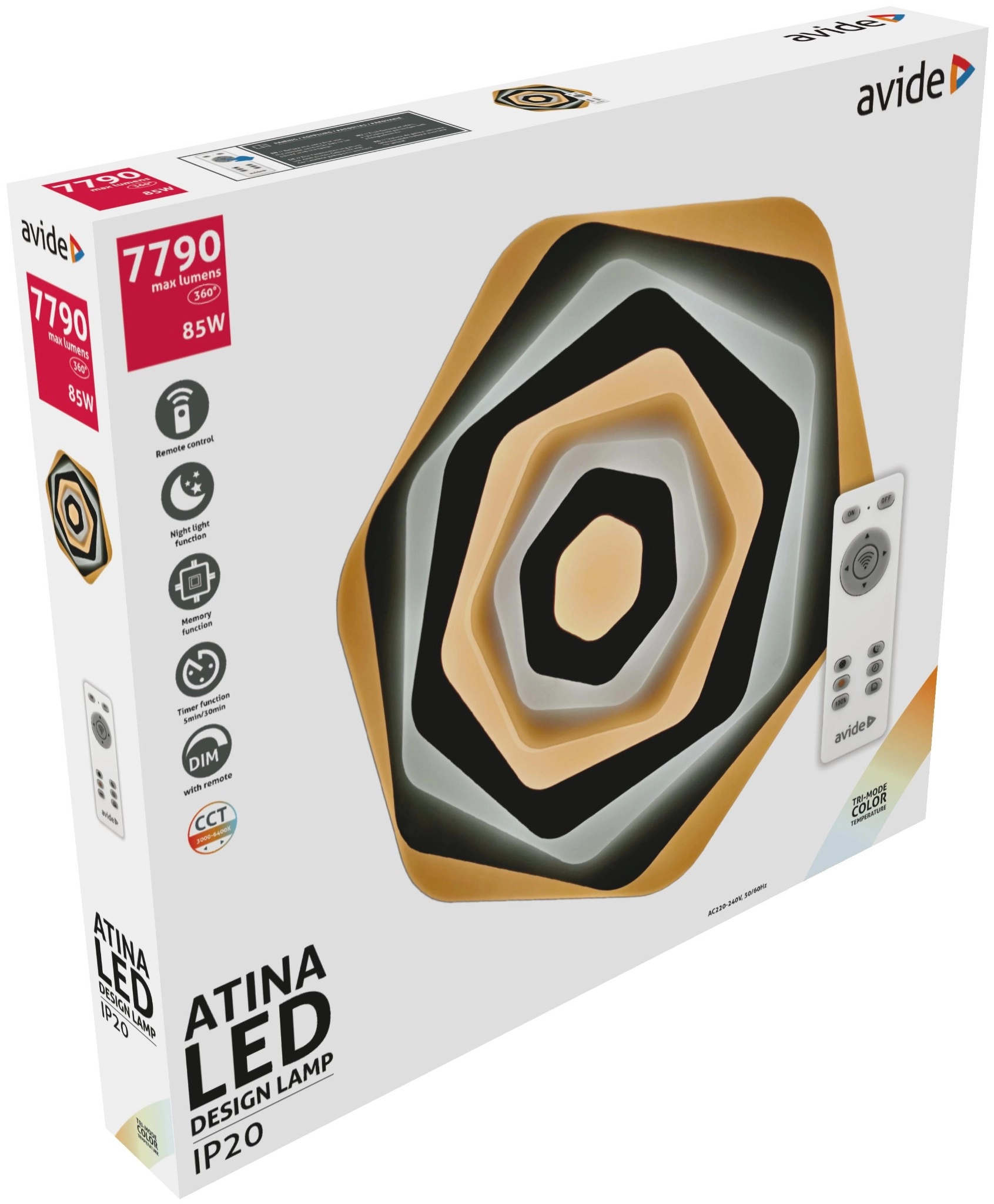 Avide Design Mennyezeti Lámpa Atina 85W(42.5+42.5) RF Távirányítóval