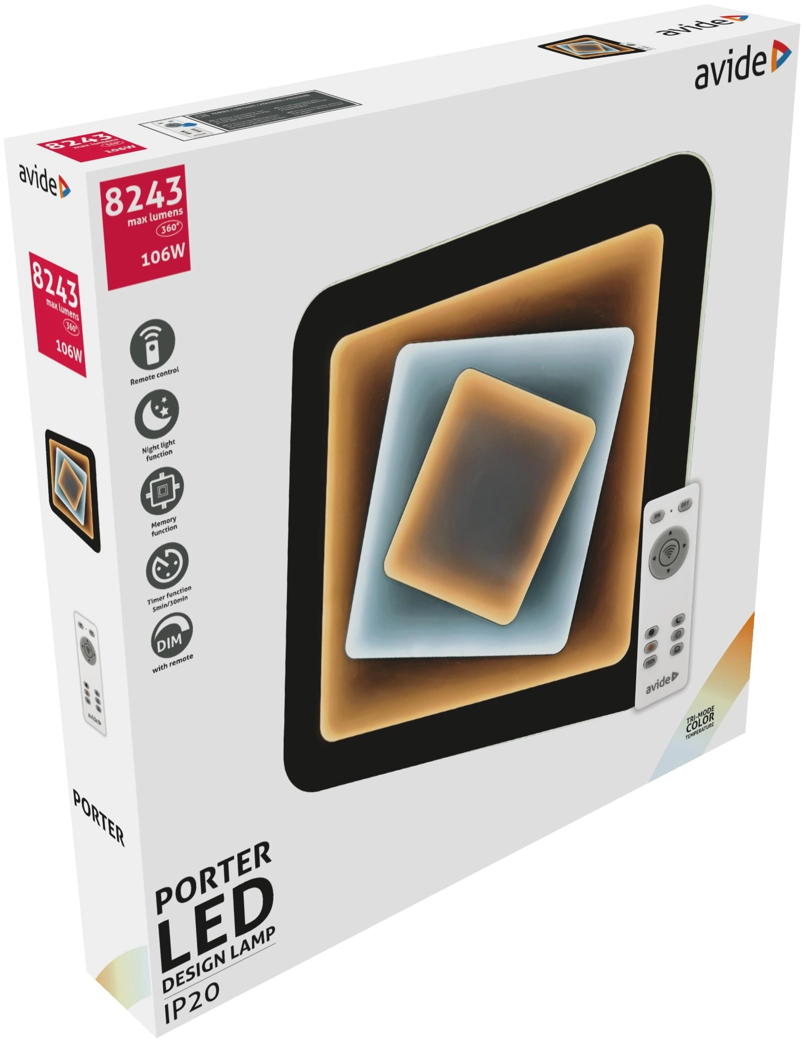 Avide Design Mennyezeti Lámpa Porter 106W(53+53) RF Távirányítóval