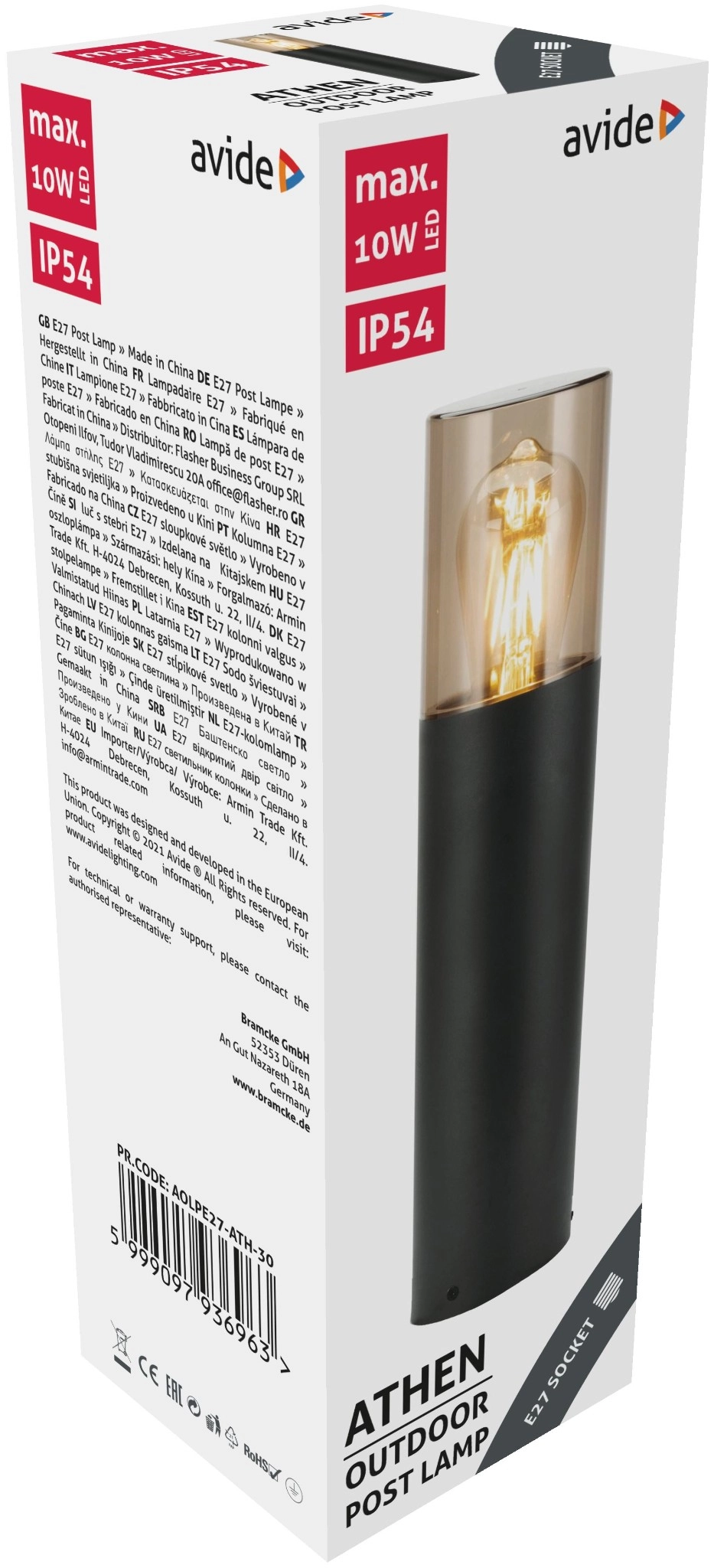 Avide kültéri álló lámpa Athen 1xE27 300mm IP54