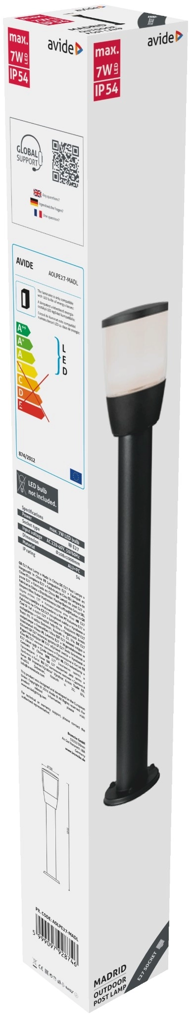 Avide kültéri álló lámpa Madrid E27 IP54 100cm