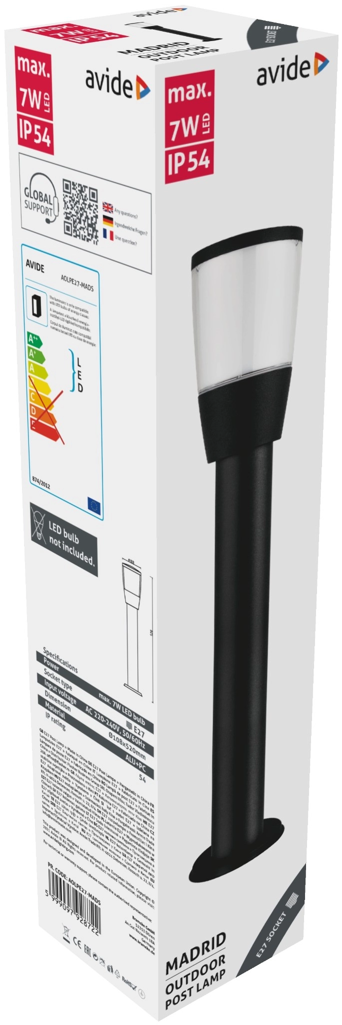 Avide kültéri álló lámpa Madrid E27 IP54 52cm