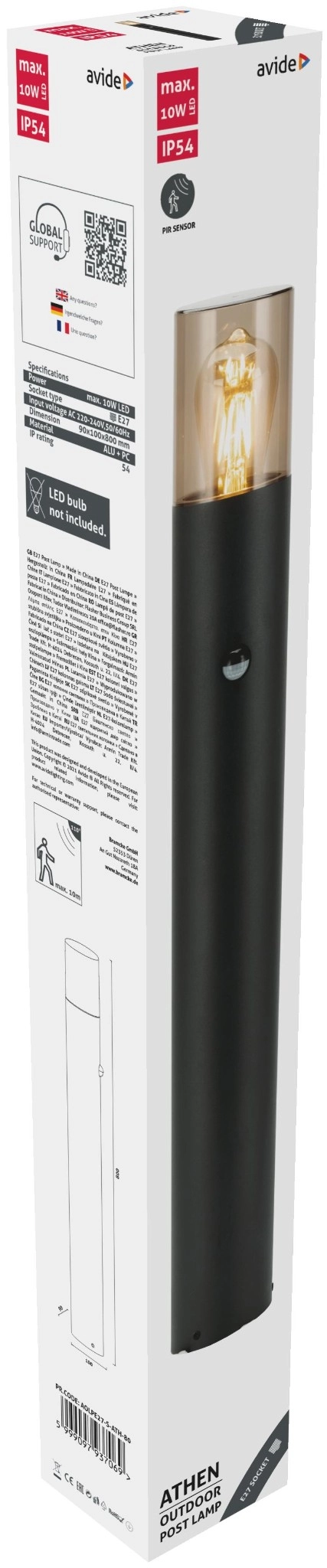 Avide kültéri álló lámpa Athen 1xE27 PIR 800mm IP54