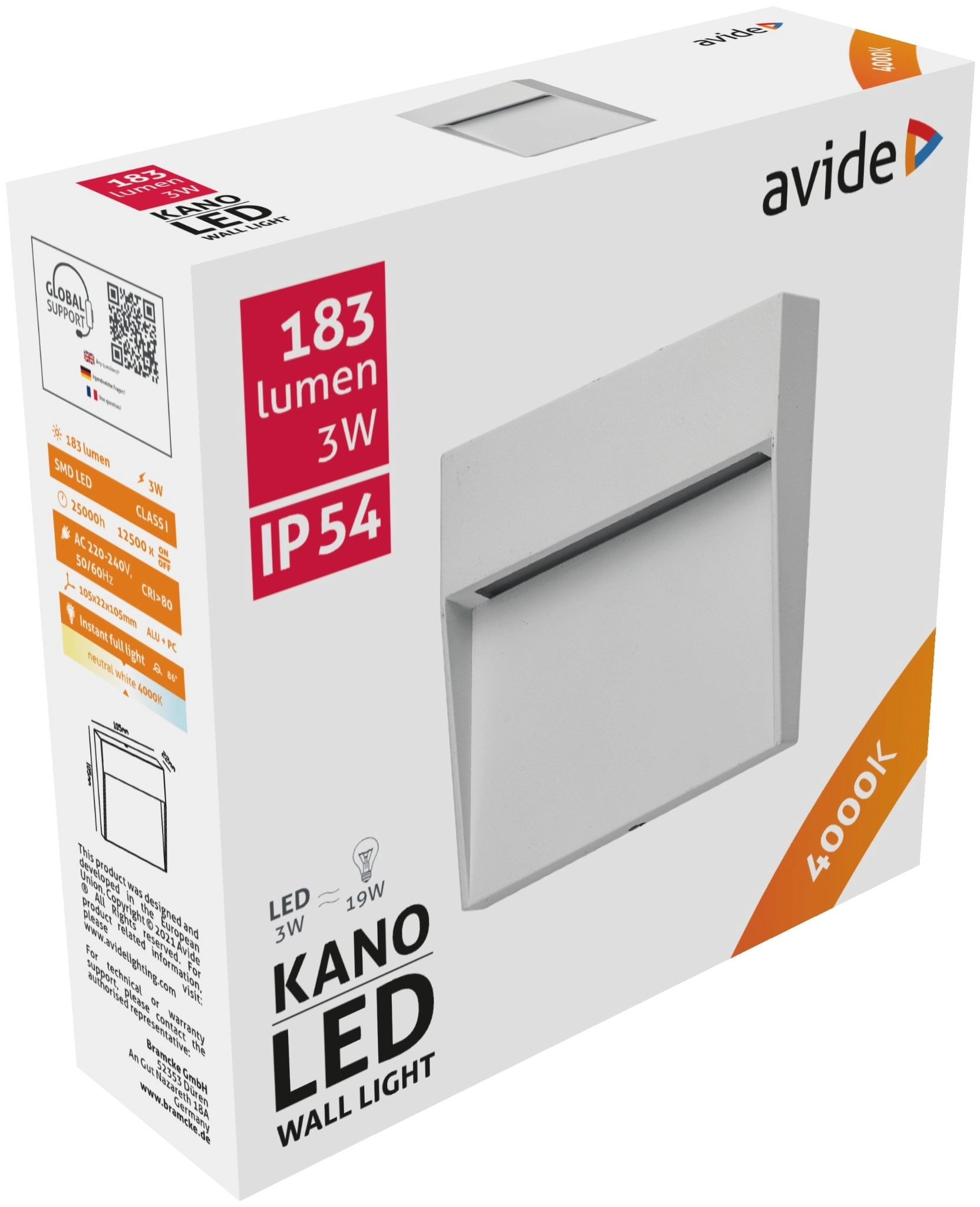 Avide kültéri lépcső lámpa Kano LED 3W NW IP54 10.5cm