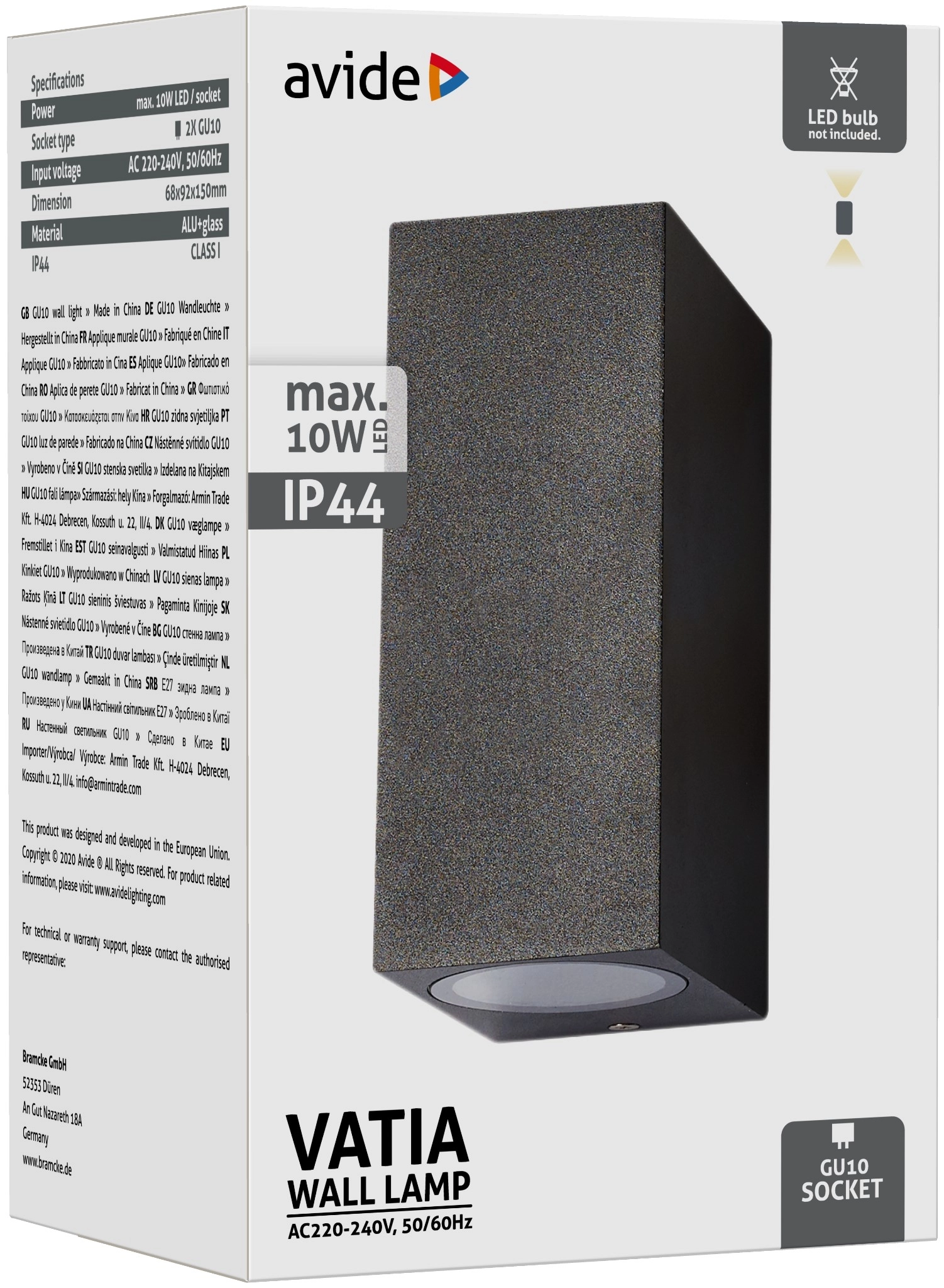 Avide kültéri fali lámpa Vatia 2xGU10 IP44 Fekete