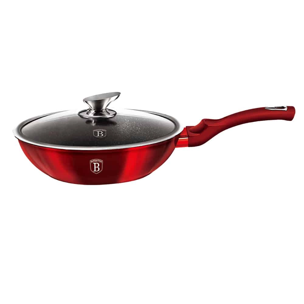 BERLINGER Wok fedővel, 28 cm, Metallic Line Burgundy Edition