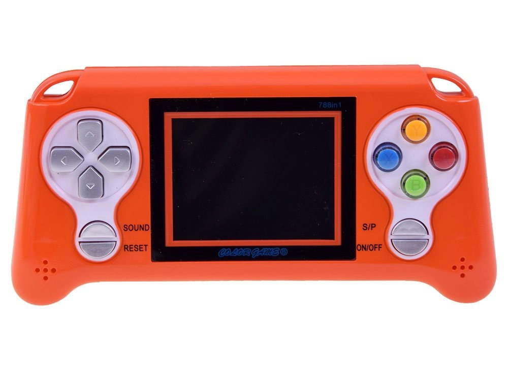 Kézi konzol játék narancssárga színben több, mint 70 játékkal