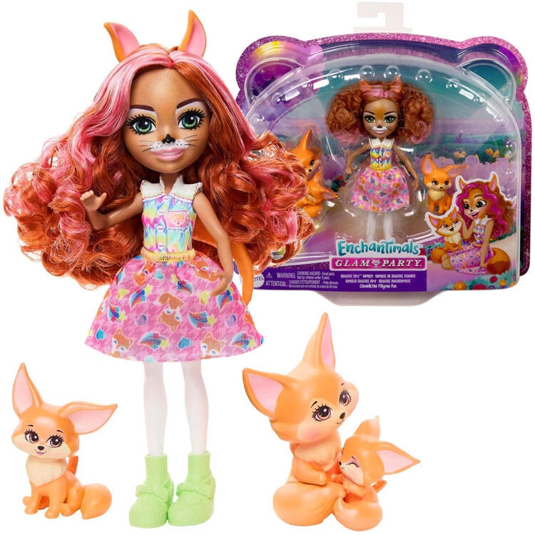Enchantimals Glam Party baba rókacsaláddal – Filigree Fox baba és Perk róka családja