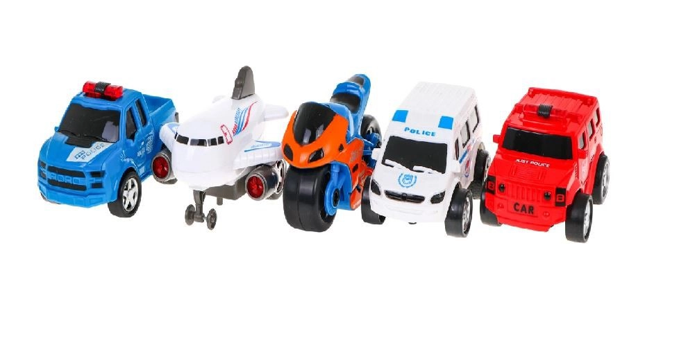 Felhúzható kisautó, repülő és motor szett