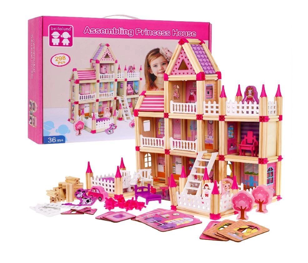 Mega fa építőkocka készlet rózsaszín kastély -268 db-os