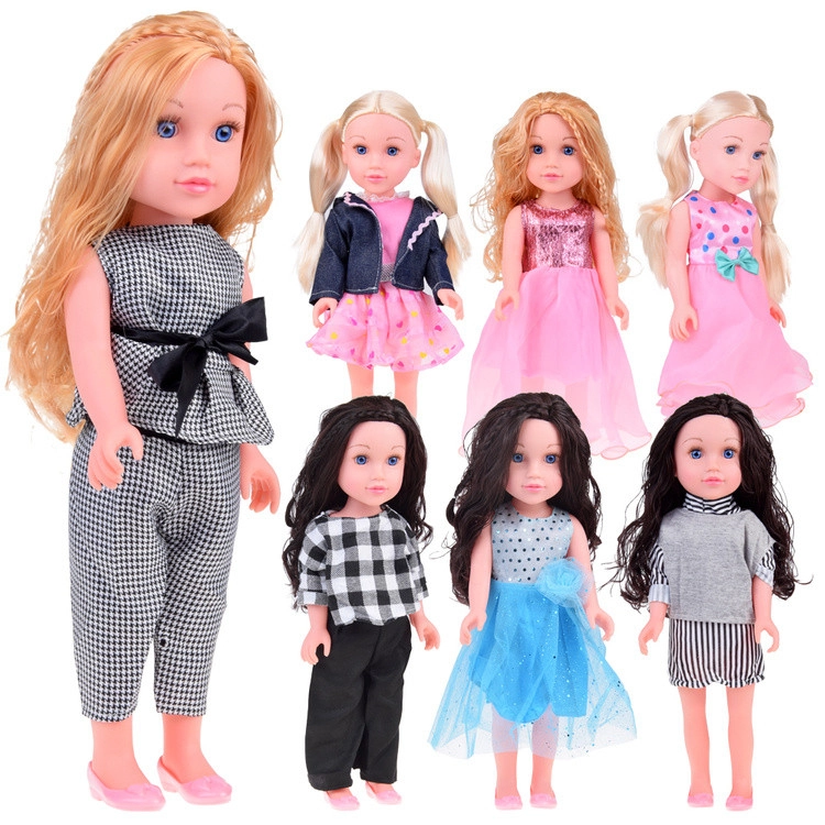 Hosszúhajú baba elegáns ruhában – 45 cm magas