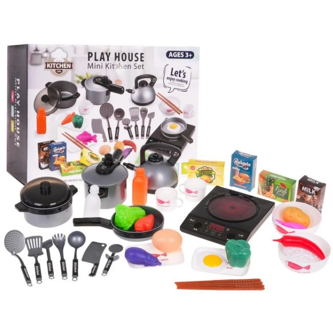 Indukciós főzőlap edényekkel, konyhai kiegészítőkkel