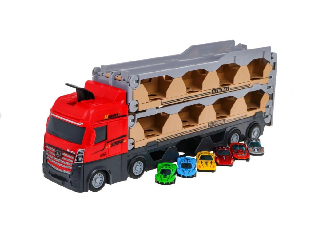 Nagyméretű autópályává alakítható teherautó katapulttal, 6 kisautóval