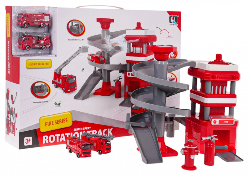 Tűzoltószertár vízfunkcióval, csúszdával és tűzoltóautókkal