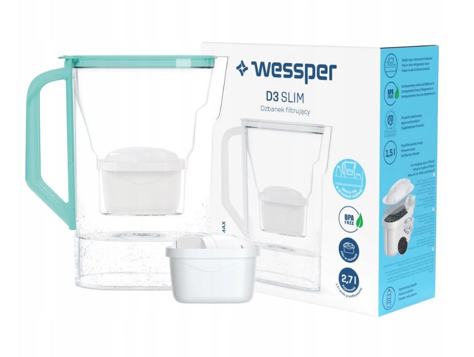 Wessper D3 Slim Aquamax Vízszűrő Kancsó – 2,7 L, Fekete