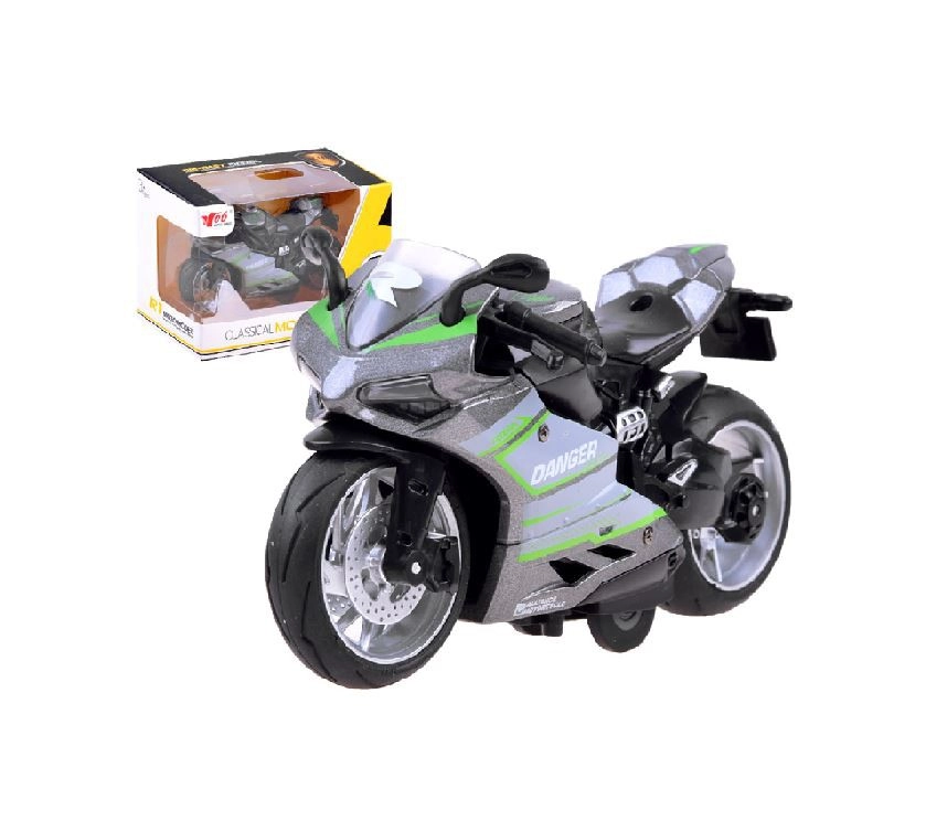 Szürke színű fém motor zöld csíkkal