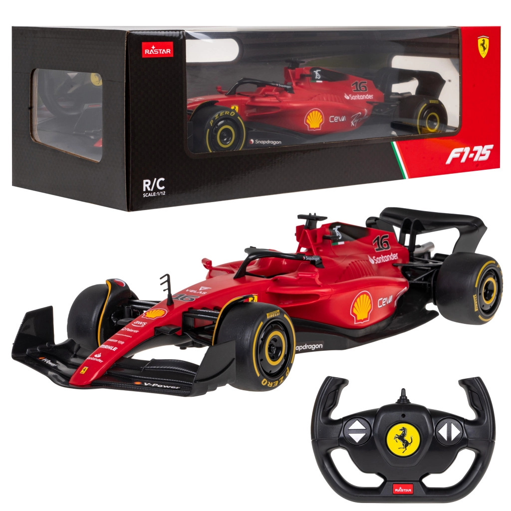 Ferrari F1 75 piros RASTAR modell 1:12 Távirányítós versenyautó + 2,4 GHz-es távirányító + matricák