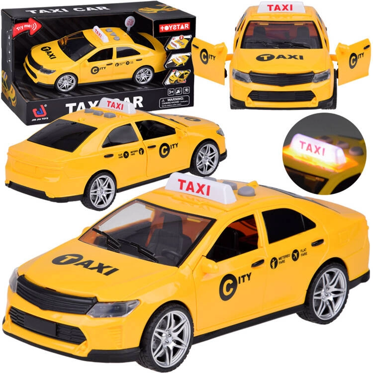 Sárga taxi autó hang- és fényeffektusokkal