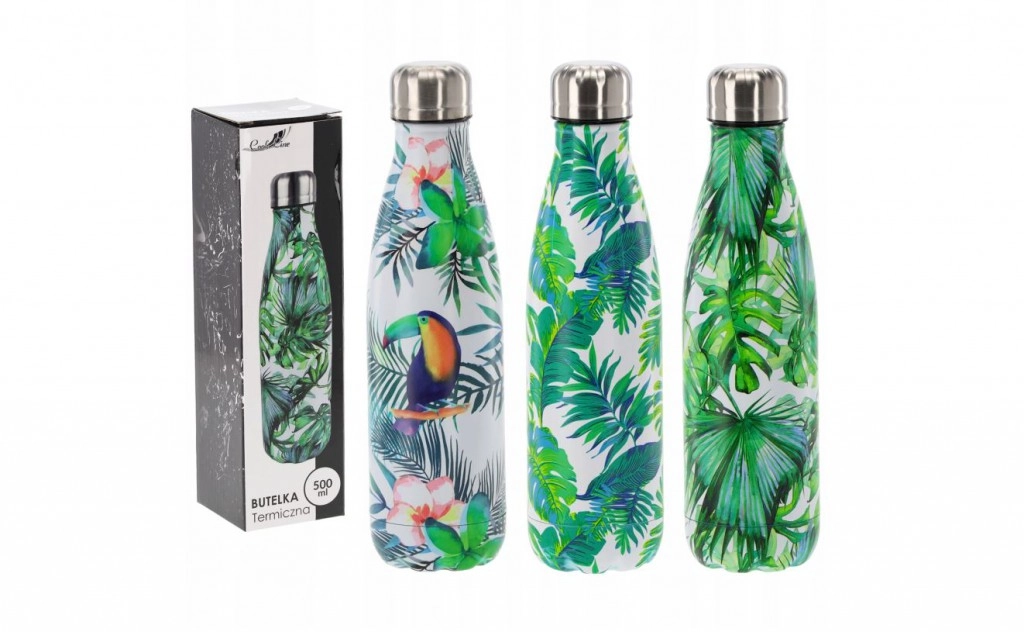 Trópusi mintás rozsdamentes acél thermo vízes palack – 500ml
