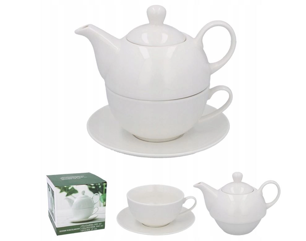 Porcelán fehér teáskanna és csésze 260 ml-es