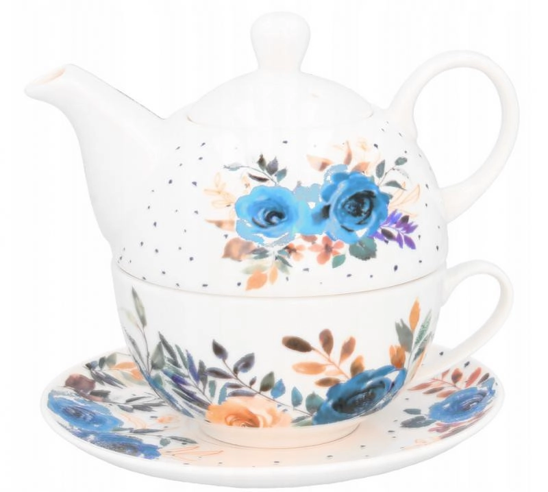 Fehér porcelán teáskanna, és csésze 260 ml – rózsa mintás