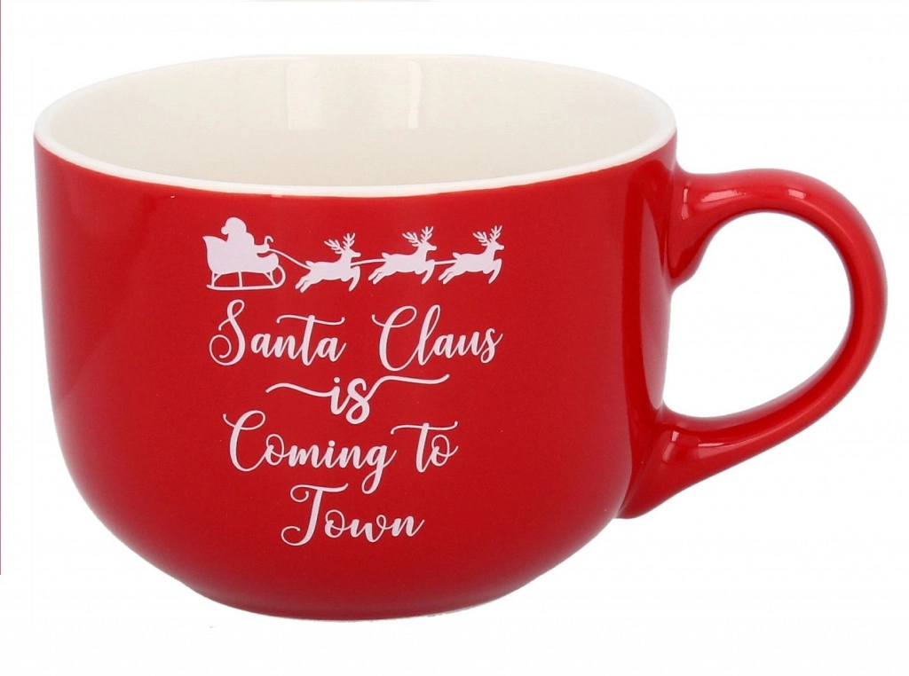 Karácsonyi piros porcelán bögre 420 ml – Santa Claus is Coming to town