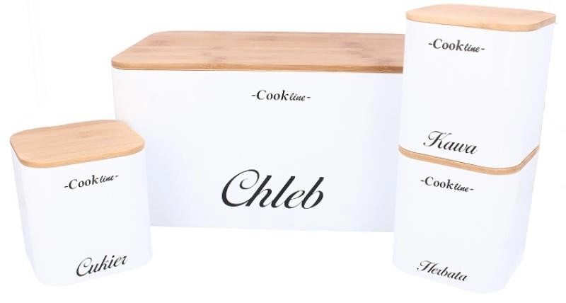 „RAPHANO”  zománcos kenyértároló bambusz fedővel + 3 tároló doboz -fehér