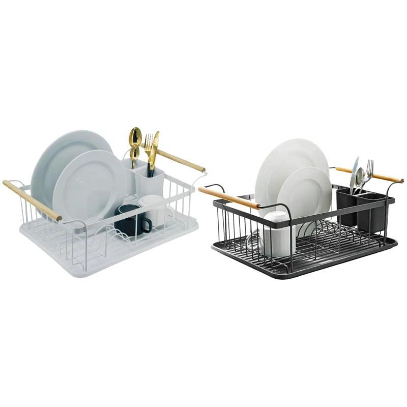 Fekete fém edénycsepegtető tálca evőeszköztartóval 47,5 x 32 x 18,6 cm