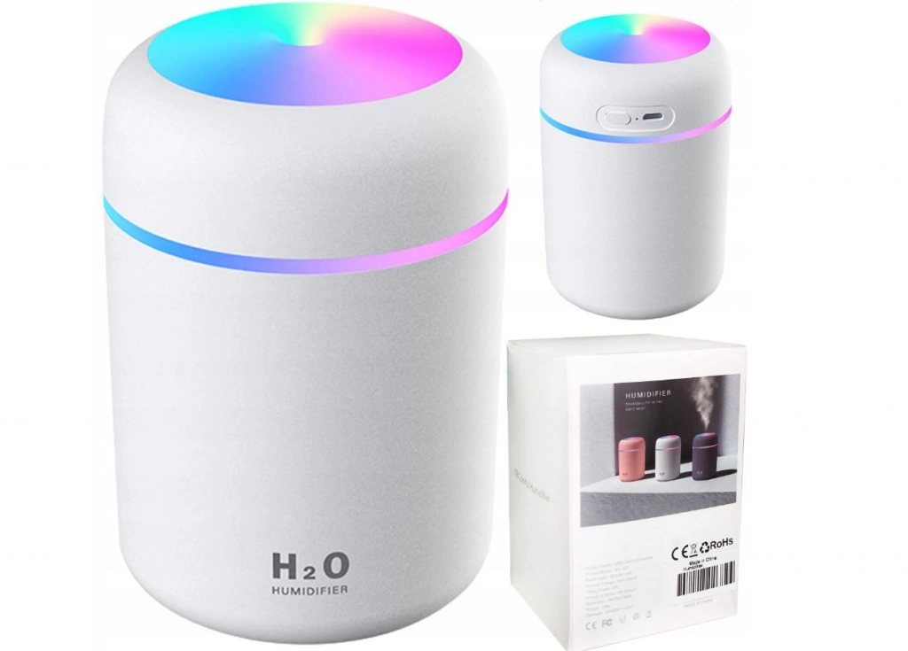 Mini ultrahangos  világítós párásító , diffúzór  – fehér 300ml
