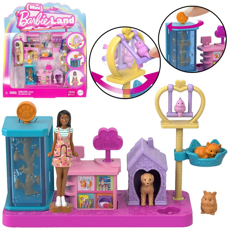Mattel Barbie Mini Land állatorvos baba + háziállatok és kiegészítők