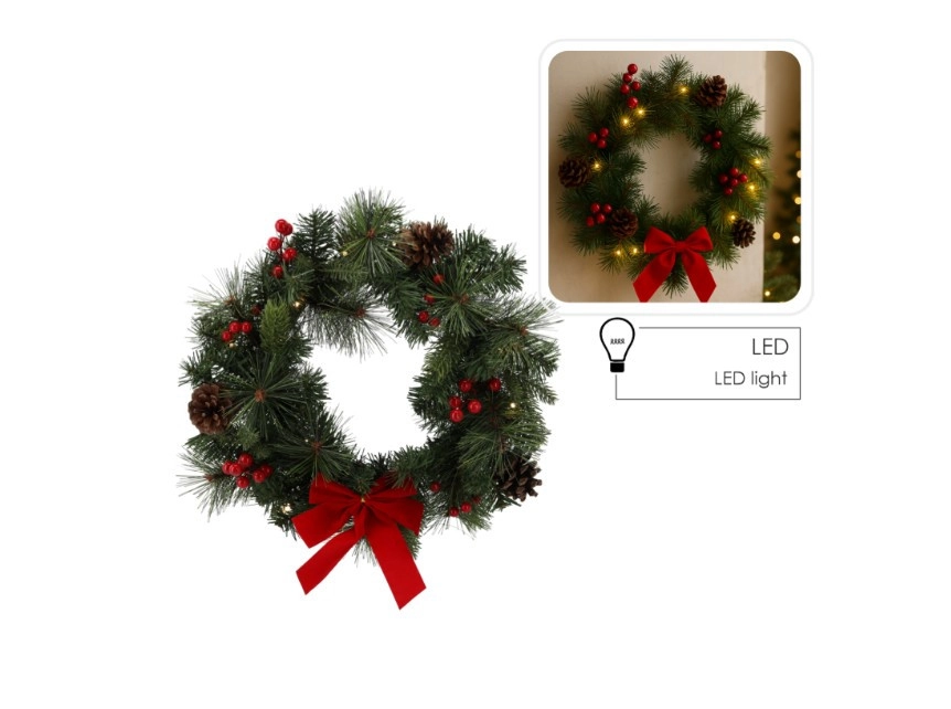 LED-es Karácsonyi koszorú / kopogtató – 40 cm