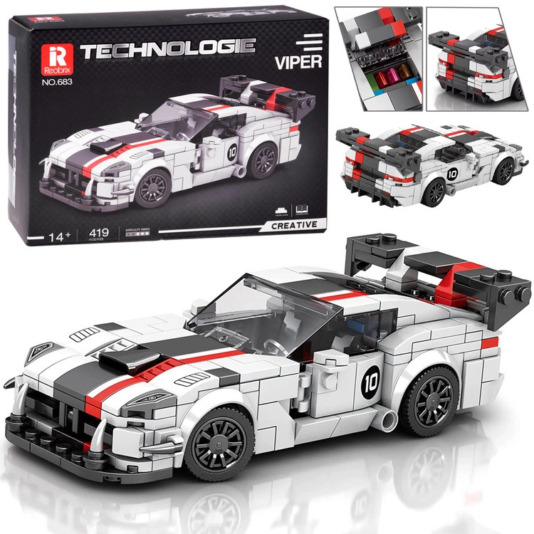 Fehér szuper sportautó versenycsíkkal – 419 darabos